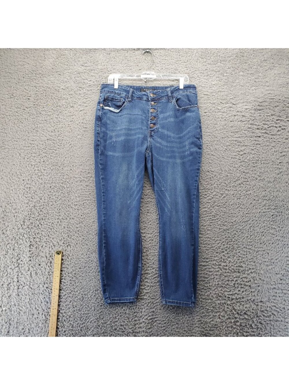 Judy Blue Jeans Womens 16W Blue Skinny Distressed Stretch Denim Button Fly